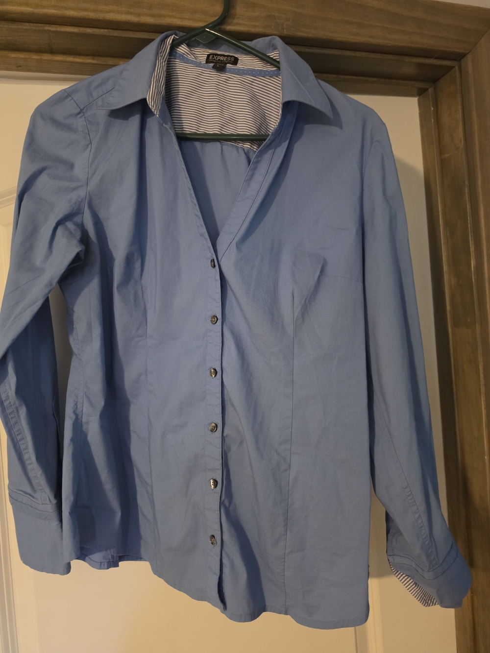 Express Women's Blue Button-Up Dress Shirt
